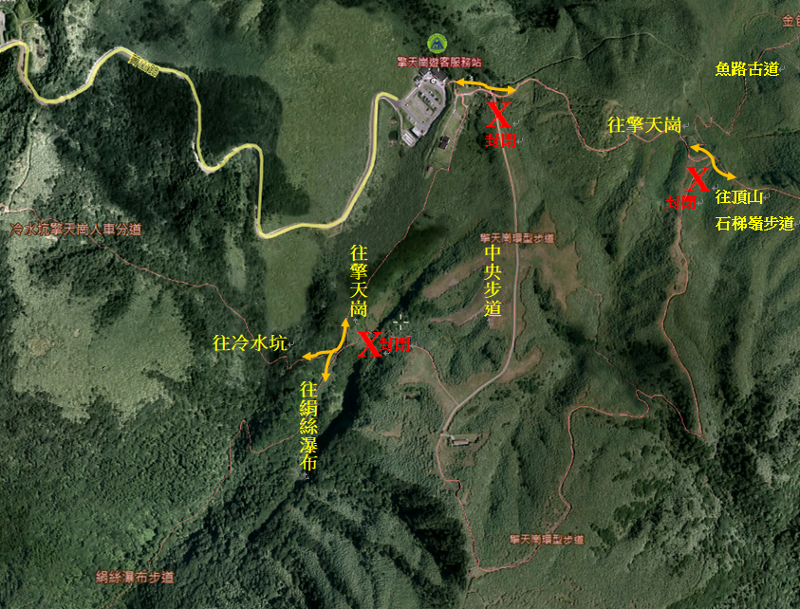 擎天崗中央步道暫時封閉路線圖
