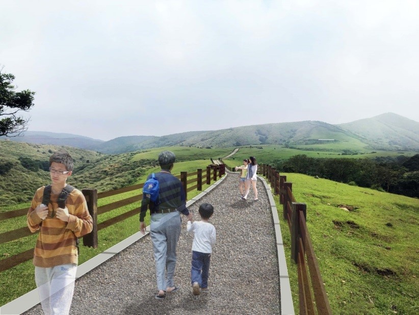 未來擎天崗中央步道的人牛隔離圍欄模擬圖  (陽明山國家公園管理處提供)