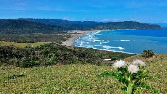抵達鼻頭草原至高點，青翠的草地與 遼闊山谷景觀美不勝收  (墾丁國家公園管理處提供)