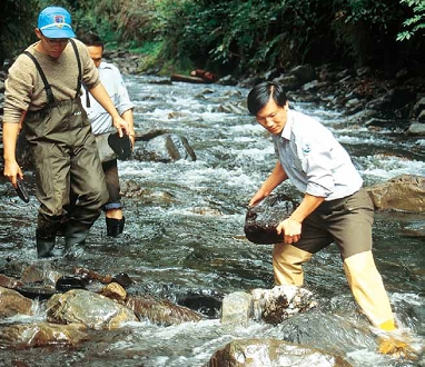 雪管處保育人員協助武陵高山溪 四號霸改善前準備工作/《臺灣國 家公園史》