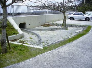 喇叭型的開口與鋪設細砂引導蟹類穿越通道 蘇維翎攝