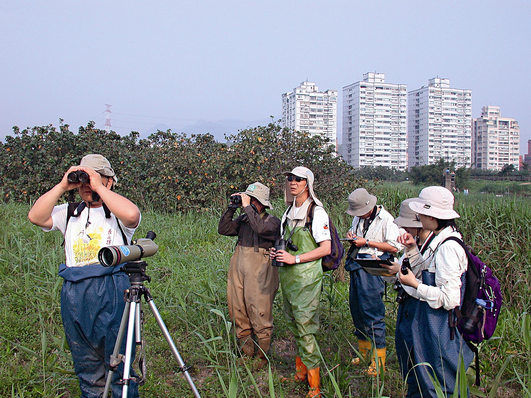 志工進行鳥類穿越線調查。