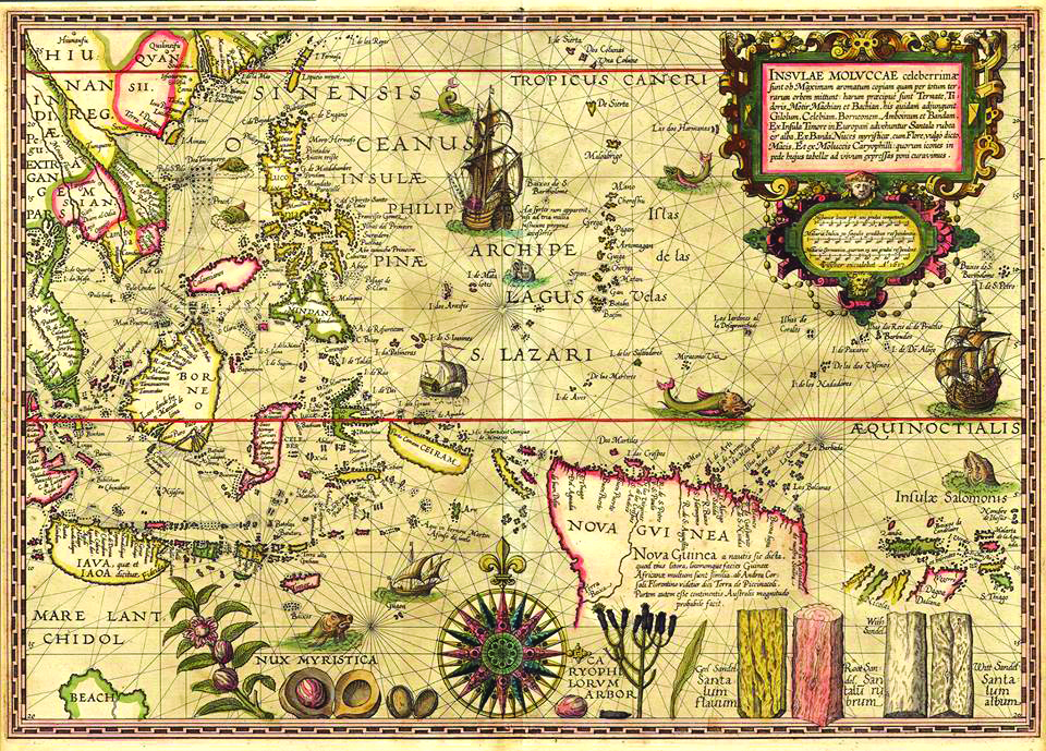 因為香料，讓歐洲人遠渡重洋來到了亞洲；有了香料，才有歷史上的地理大發現，圖為16世紀香 料地圖／資料取材聯經《臺灣史》