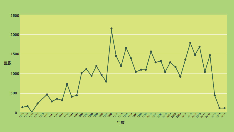 墾丁龍鑾潭度冬鳳頭潛鴨歷年數量統計／呂慧穎重繪 