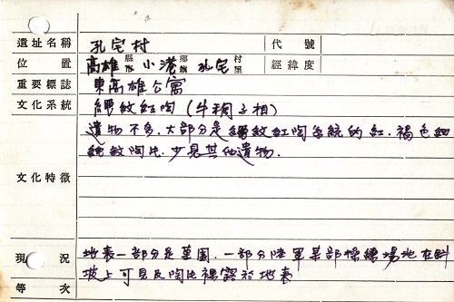 劉益昌過去跟隨老師踏查時所留下的手寫紀錄卡