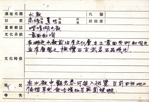 劉益昌過去跟隨老師踏查時所留下的手寫紀錄卡-2-67