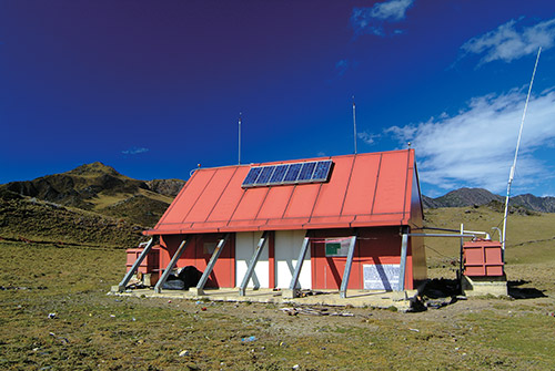 Dashueiku cabin at Yushan National Park uses solar power generation and rainwater recovery systems. / Hsiao-Lu Ho