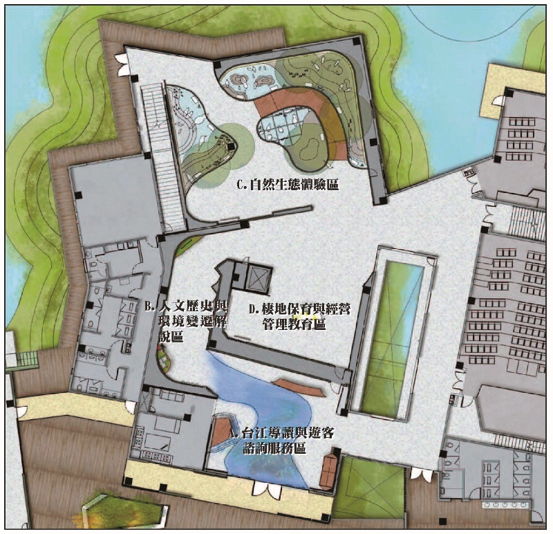 台江家公園遊客中心一樓常設展區平面配置圖/台管處提供