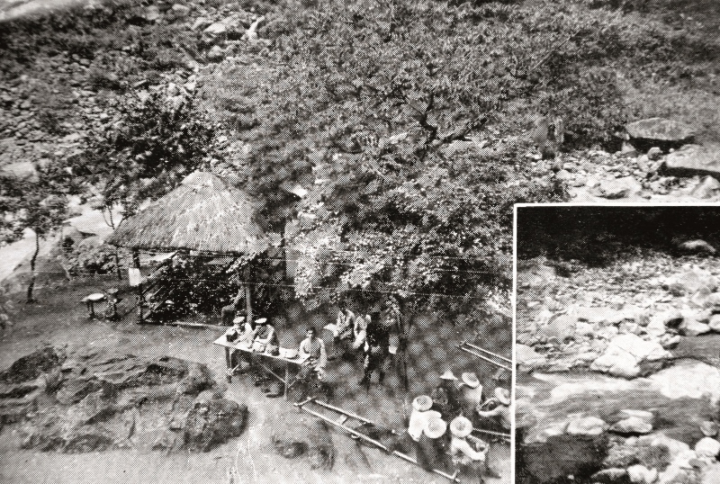 溪畔除了賞櫻，也是合歡越道路上唯一的清水區，右側小圖為溪畔的溪石