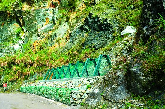 白楊步道防護大型坑溝土石災害的鋼格柵／林茂耀攝