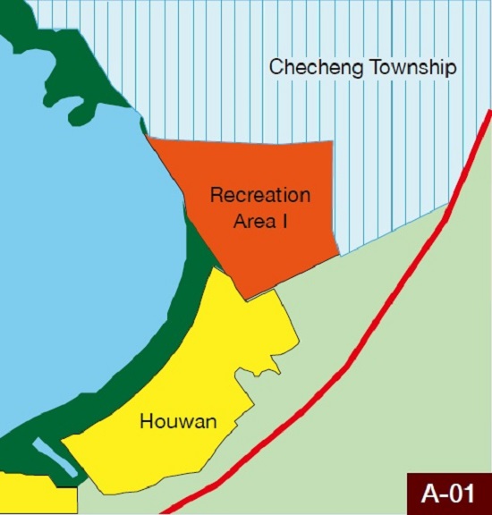Area of Kenting National Park Plan Recreation Area I, shown in red on the map