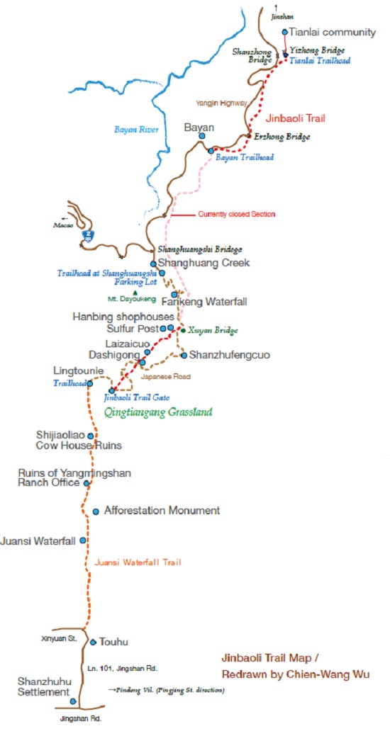 Jinbaoli Trail Map / Redrawn by Chien-Wang Wu