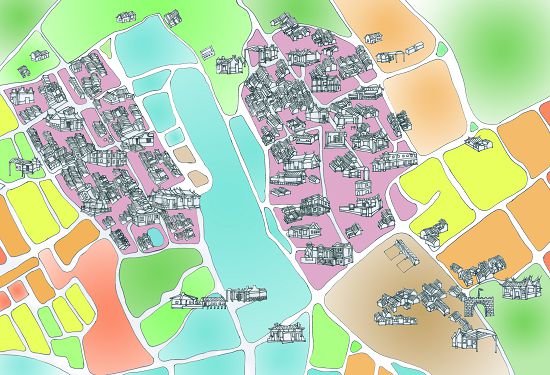 雙鯉濕地自然中心與周邊環境／呂慧穎重繪（資料來源：金管處）