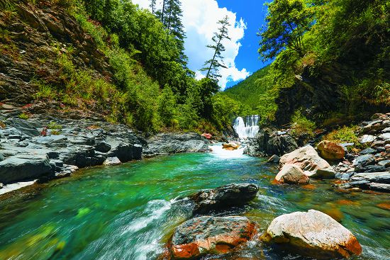 臺灣河川東西流向及中央山脈的阻隔，自然形成河流生態上的地理區隔（圖為七家灣溪）／吳誌堂攝