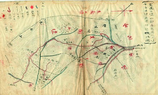 大屯山脈及其鄰近地區的茶園分布／資料來源：《臨時臺灣土地調查局公文類纂及土地調查用各項簿冊》，典藏號:00004218024