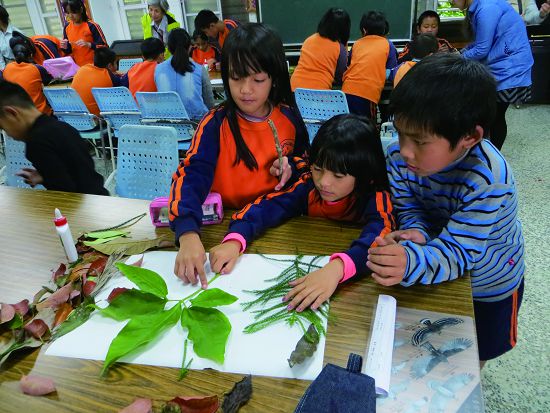 太管處進行馬遠國小「森林探索趣」到校教案宣導活動，學童從植物拼貼中認識生活周邊的植物