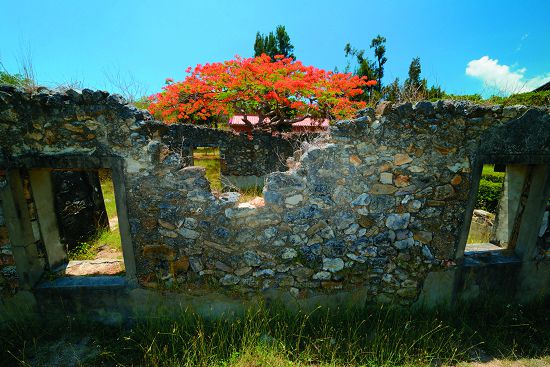 日治時期興建之瓊麻絲製作之倉庫殘跡(牆面以咾咕石興建)/陳忠能攝