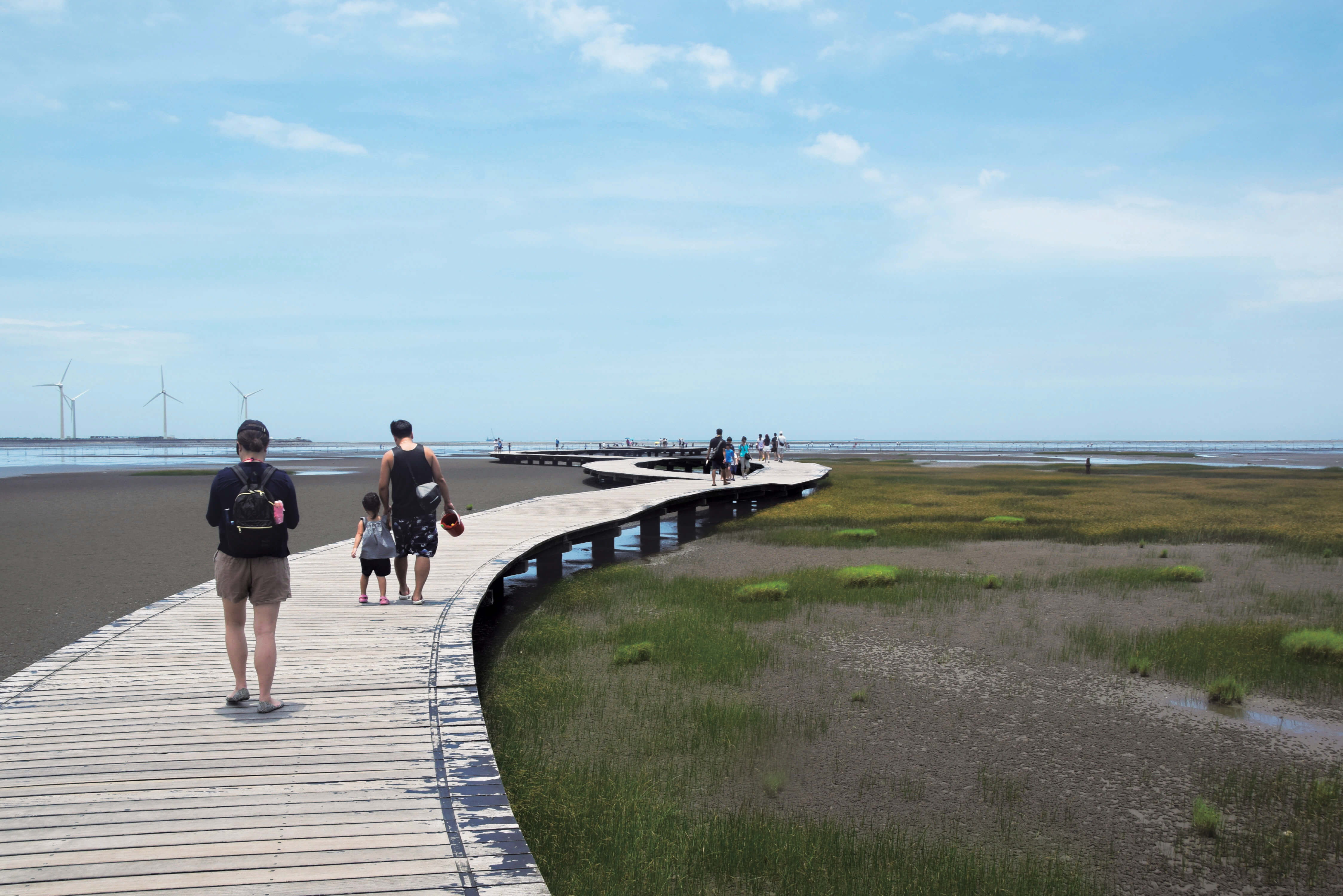 結合獨特自然景觀及前瞻科技的高美濕地,深受親子遊客喜愛/豪豪遊台灣 攝