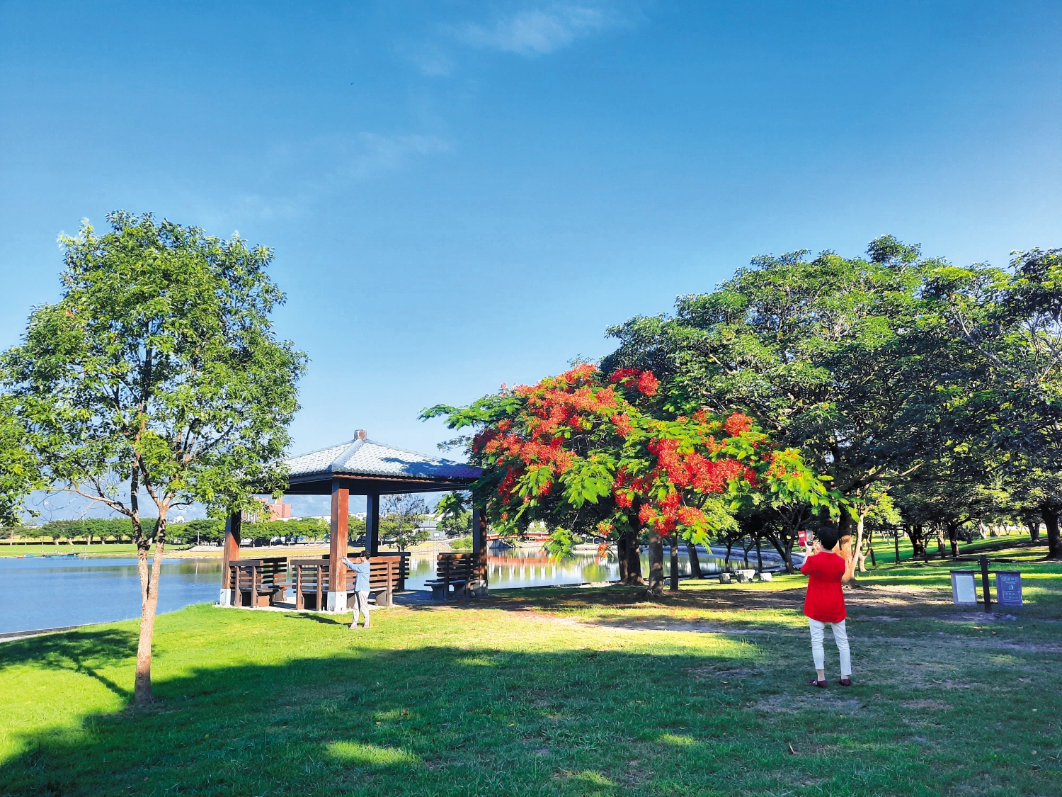 池畔適當設置休憩設施／王雅筠 攝