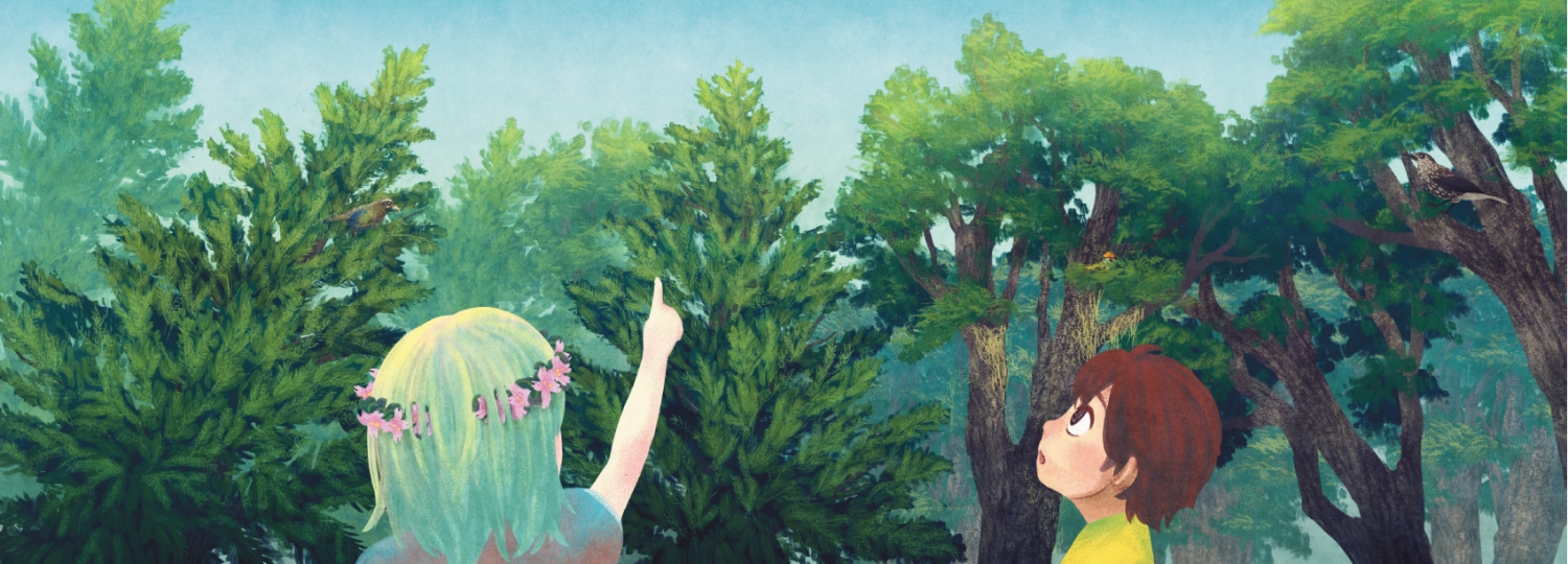 綠姑娘帶著小魯走進針葉林生態系 