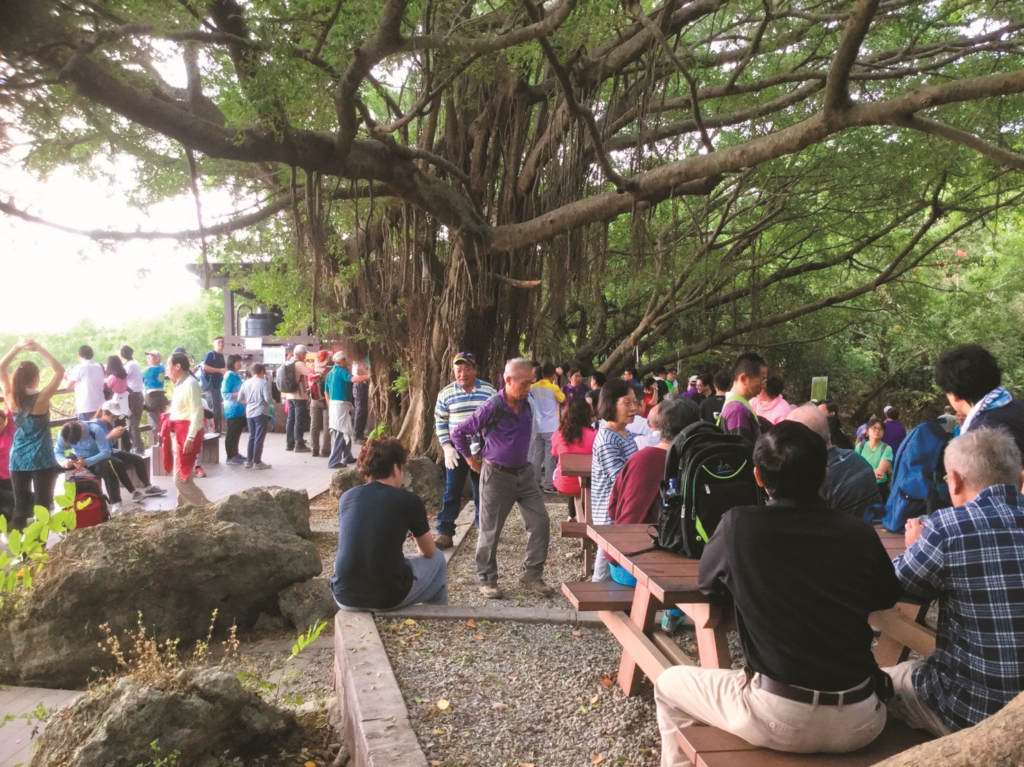 每到假日總是有志工們為民眾服務,奉茶站總是熱鬧滾滾/鄭吉信 提供