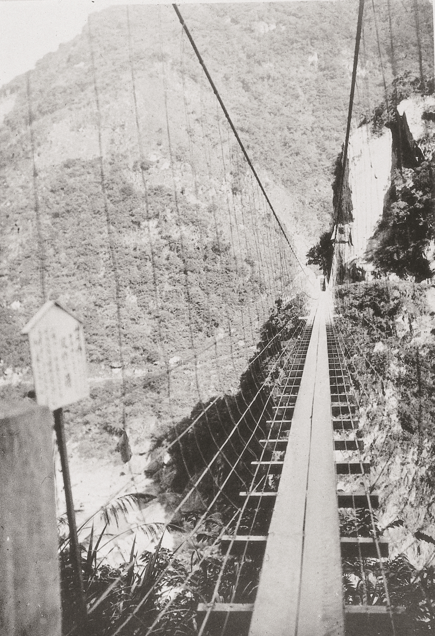 日治時期山月吊橋,從北橋頭向南眺望/太管處 提供