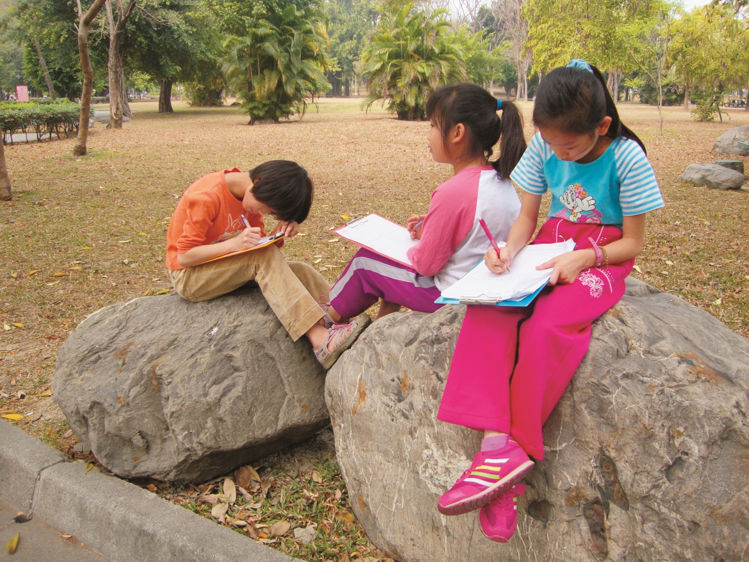 學員們聚精會神觀察周圍環境,寫下心中所思所感/荒野保護協會高雄分會 提供