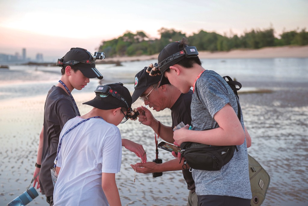 ｜導覽員引導學生觀察潮間帶生物／金管處 提供