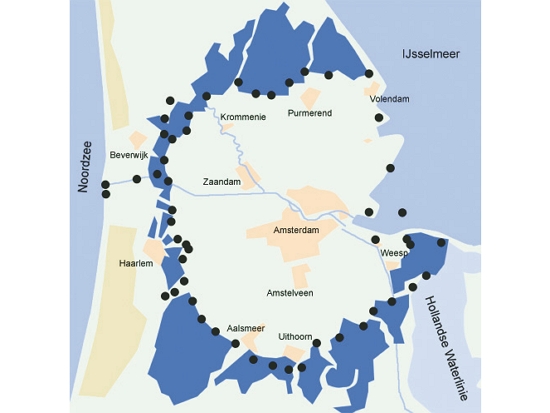 荷蘭水防線要塞、堡壘分布示意圖／NielsB 提供