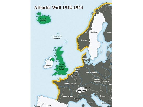 大西洋壁壘示意圖（黃線處，長達2,700公里）／Hohum 提供