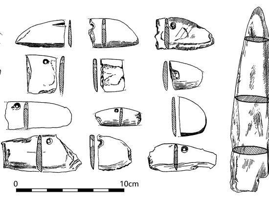 國分直一於桃子園遺址採集的各式石刀