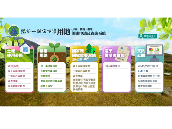 陽明山國家公園用地證明申請及查詢系統
