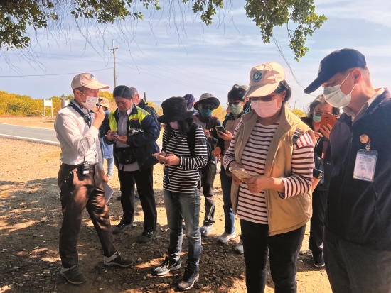 眾人一邊跟著導覽員的腳步，一邊聚精會神解謎／台管處 提供