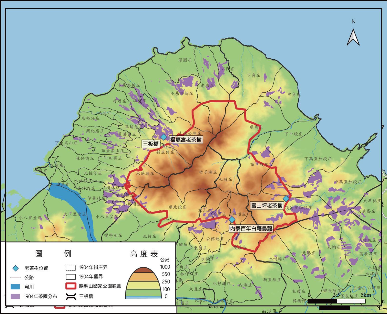 陽明山茶樹地圖(陽明山國家公園管理處提供)
