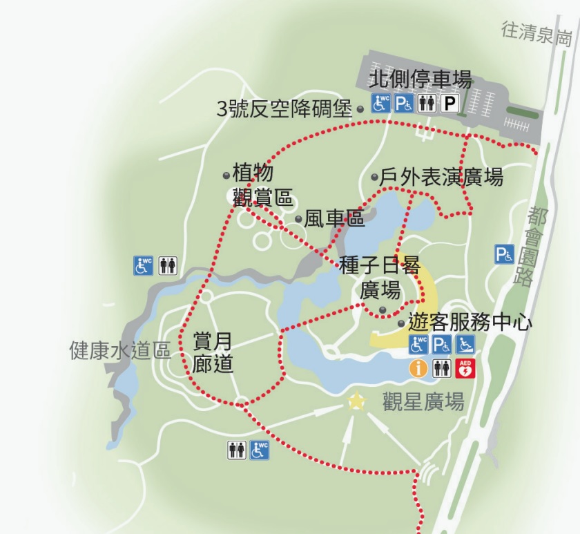 臺中都會公園無障礙設施圖(圖片摘錄「自由自遊」)