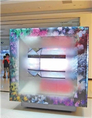 入口引導區：以通電玻璃組成的方塊發光體，結合萬花筒影像表現地球孕育的萬物景致，呈現生物多樣性的地球之美/赤天空攝