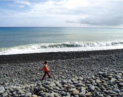 光滑細白的卵石是阿朗壹古道的入口/洪廣智攝