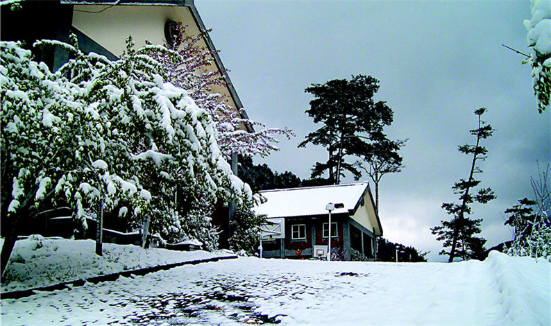 A snow-capped Shei-Pa National Park Headquarters looks just like a fairytale-like secret kingdom in Europe