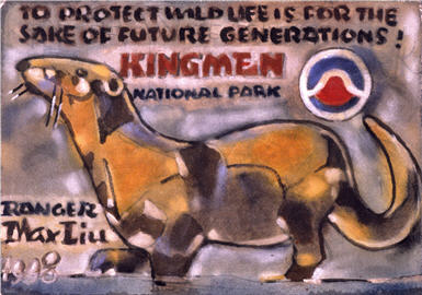 Liu drew two paintings of the Eurasian otter unique to Kinmen as gifts to KMNP for the promotion of the park. 
