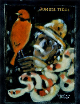 Liu had fulfilled an artist’s social responsibility through his art work and his own charisma. The paintings from left to right are “stray dog,” “A City without Planning,” and “Formosa Tree Frog.”