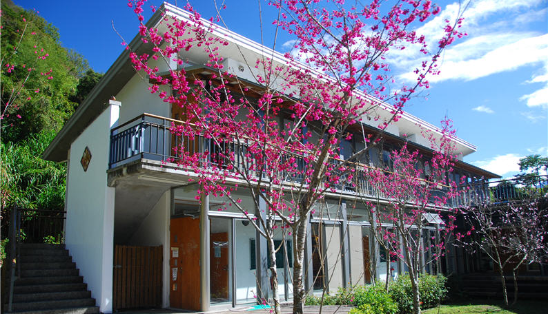 The mountain cherry blossoms make the students' dormitory even more beautiful.