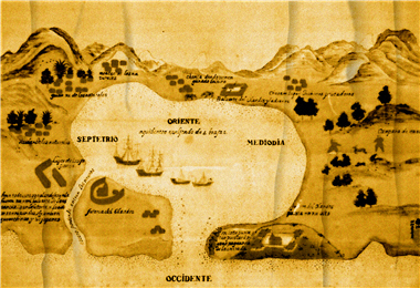 The ancient map hand-drawn by the Dutch collected in a museum in Taiwan shows the landscape of Taijiang Inland Sea./ by Wan-ching Lai.