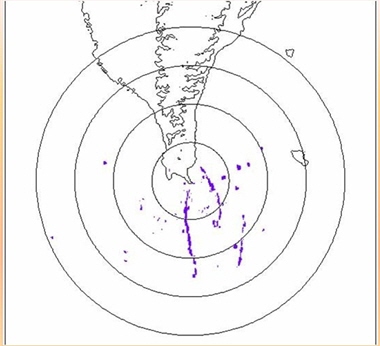 photo shows the echoes reflected by flocks of Eagles after eliminating the information of clouds, rains and waves.