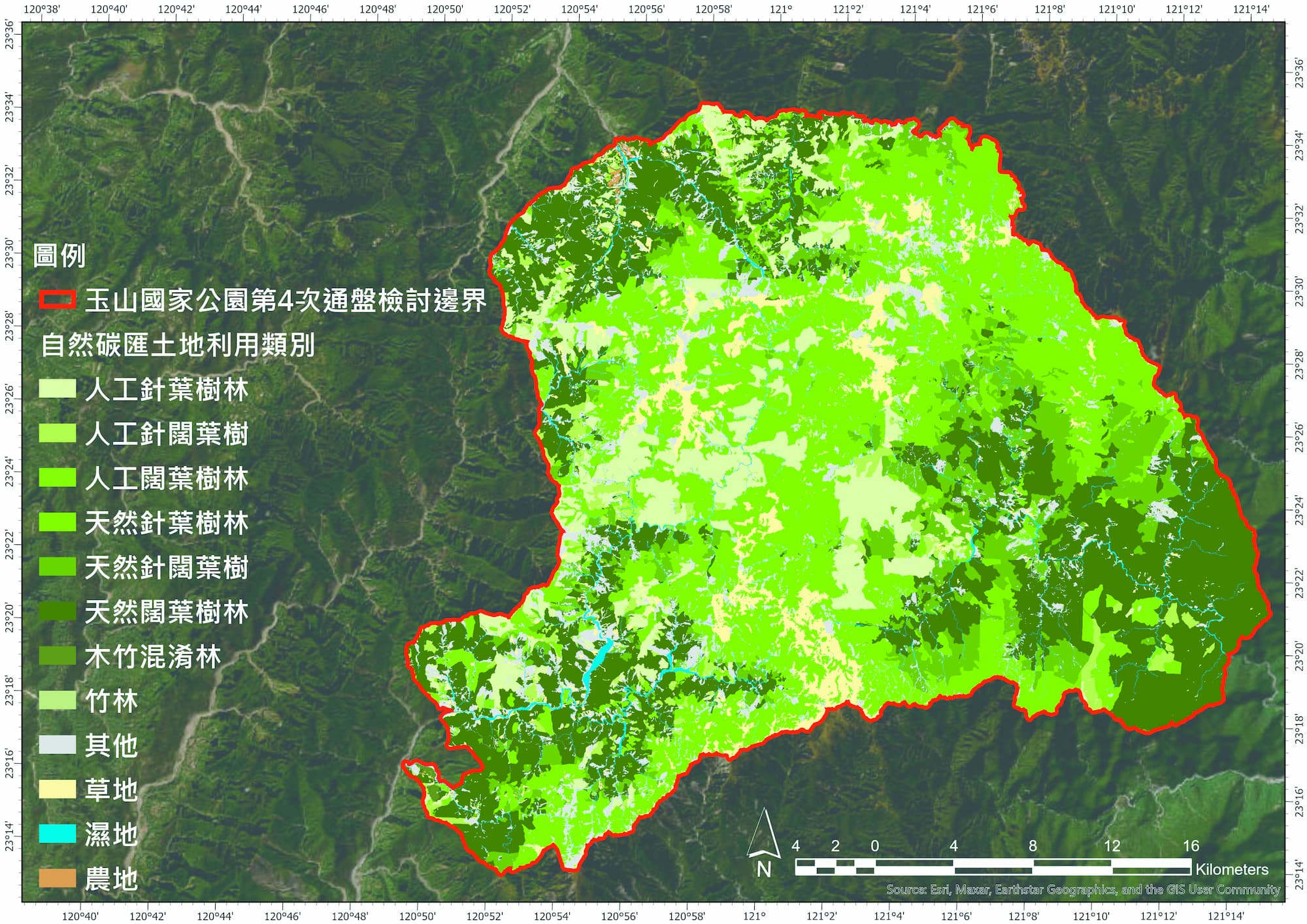 玉山國家公園的自然碳匯土地利用類別圖／台灣地理資訊中心 提供