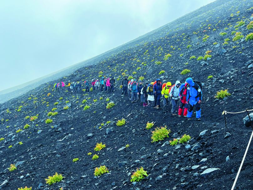 登山隊伍領隊最前、隊員居中、資深者壓後，井然有序
