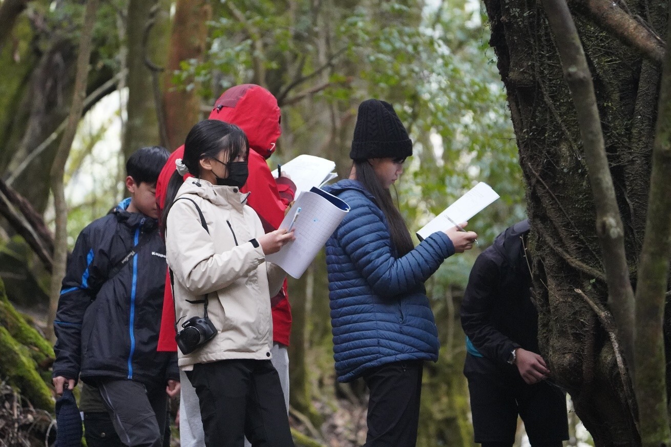 學員們正認真觀察樹幹上的附生植物型態/玉管處提供