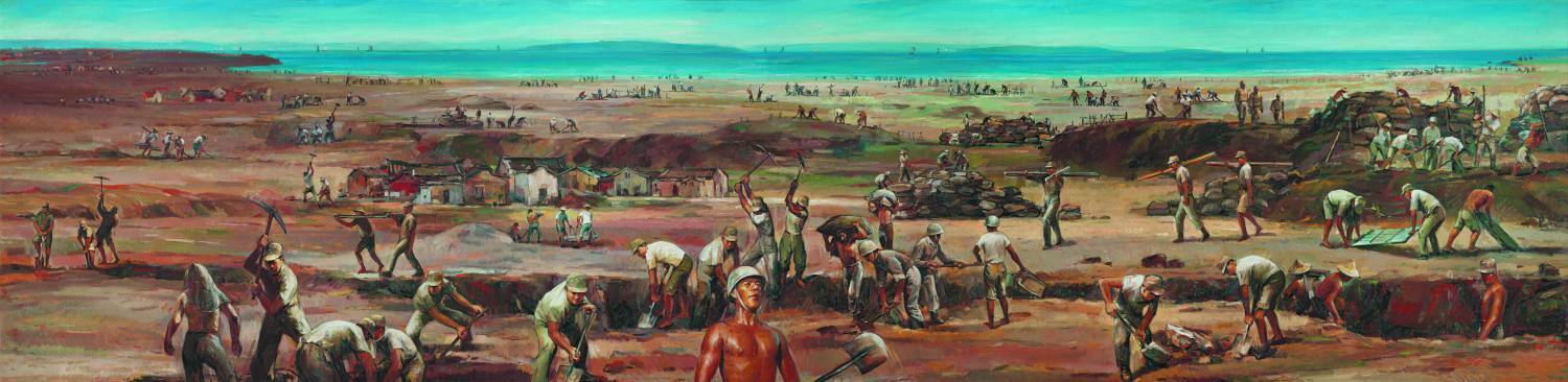 激烈的戰事外，戰備整備更是國軍與當地居民的日常（作品〈戰備整備〉，賴武雄繪）