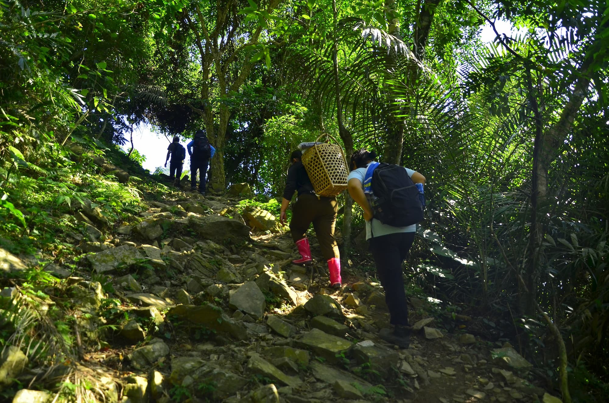除了當地食材，其餘資源皆仰賴人力背負上山。(太管處提供，林茂耀攝)
